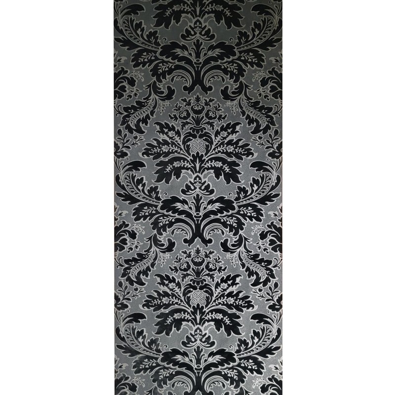 Wallpaper flocking black silver gray metallic Flocked damask velvet flock 3D gallery