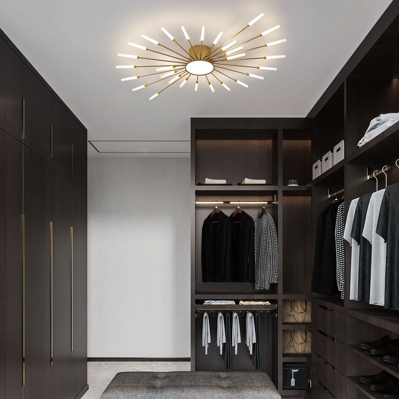 Modern LED Ceiling Light 28 Heads Dimmable Flush Mount Chandelier（Gold/Black） gallery