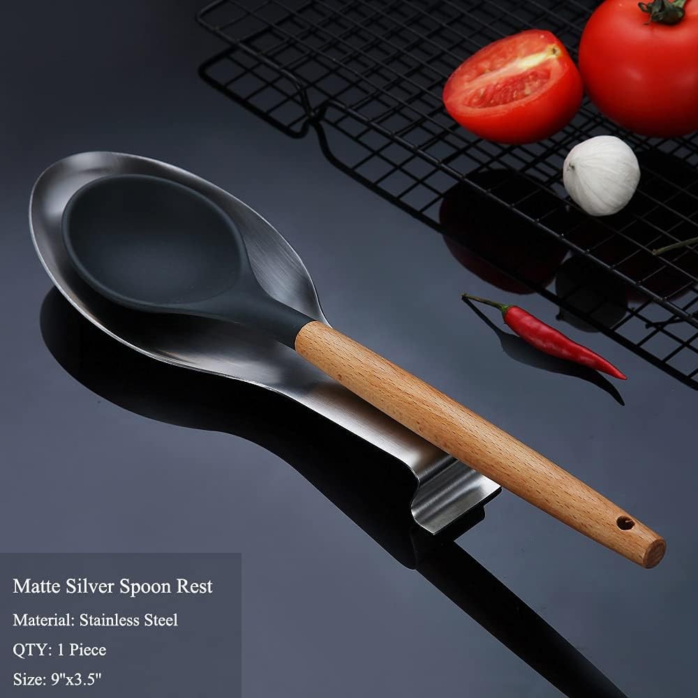 Matte Silver Spoon Rest, Stainless Steel Spoon Holder for Stove Top, kitchen ute gallery