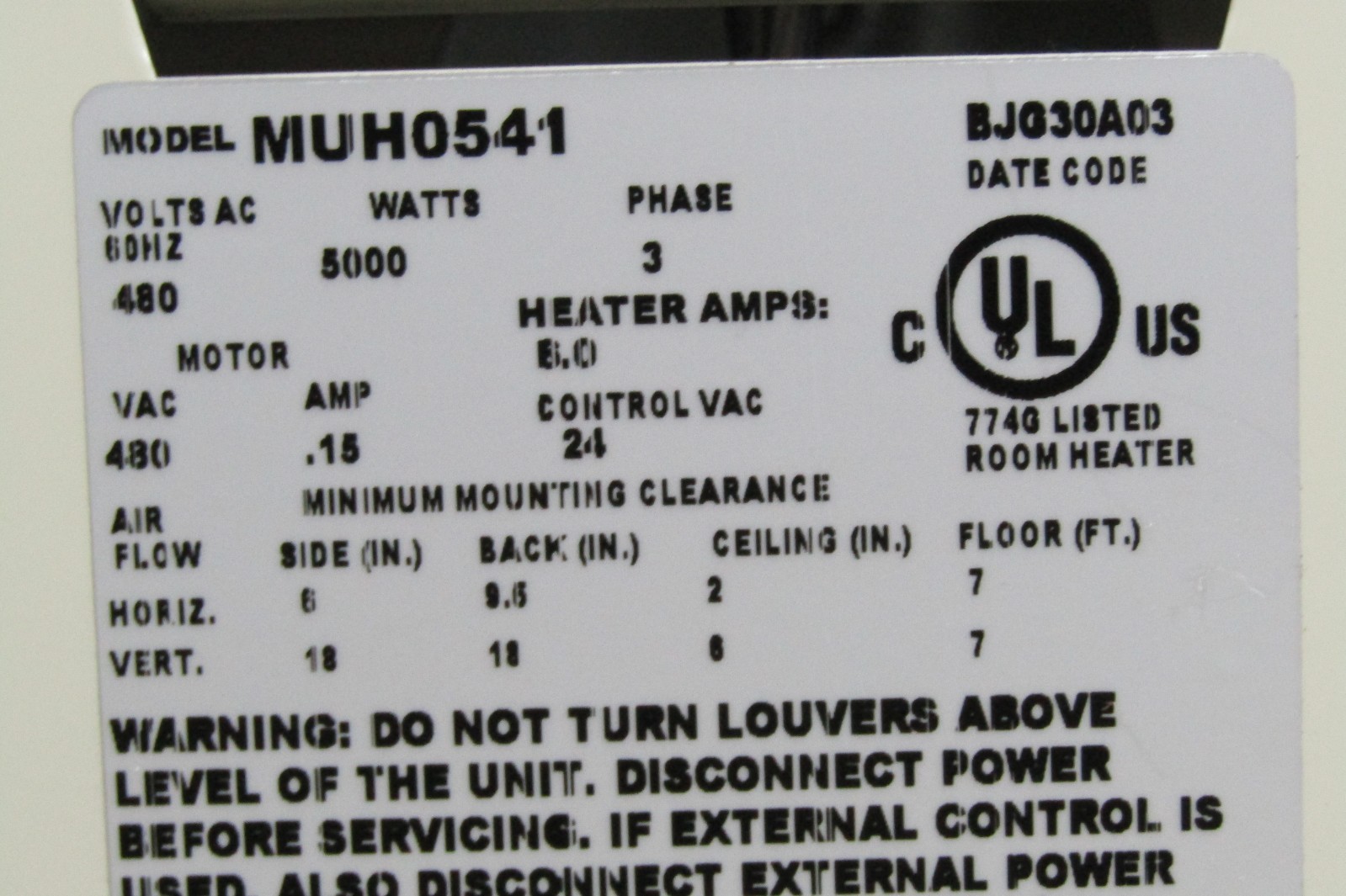 😏 QMARK 5000 WATT ELECTRICAL SPACE HEATER 480 VAC 3∅ 6 AMP MUH0541 gallery