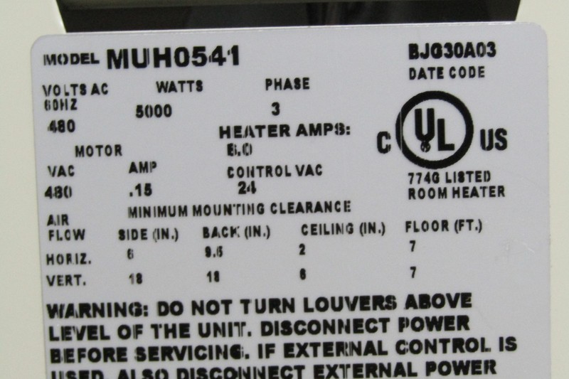 😏 QMARK 5000 WATT ELECTRICAL SPACE HEATER 480 VAC 3∅ 6 AMP MUH0541 gallery