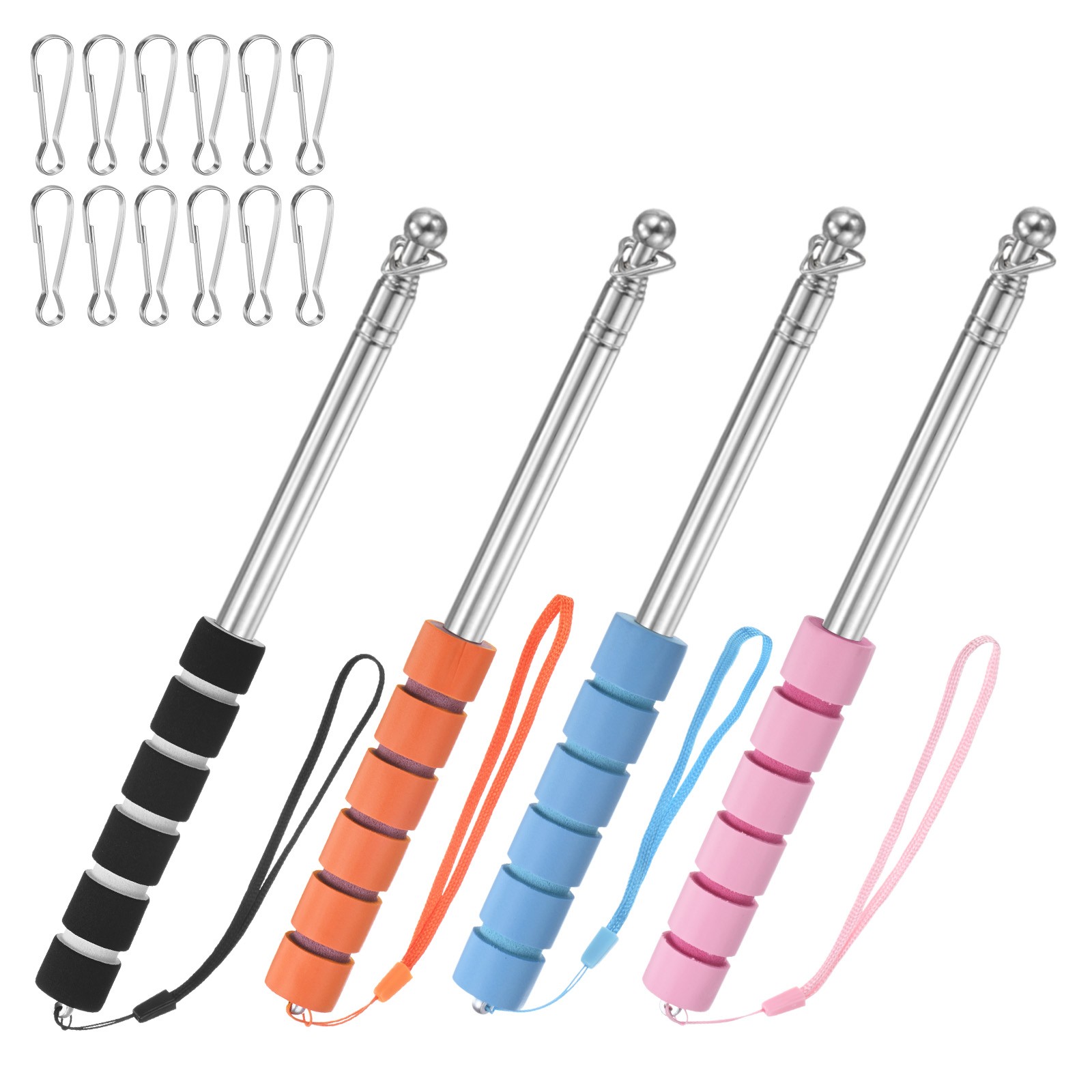 4-Pack 3.94Ft/1.2M Telescopic Flag Pole with Clips Black/Orange/Blue/Pink gallery
