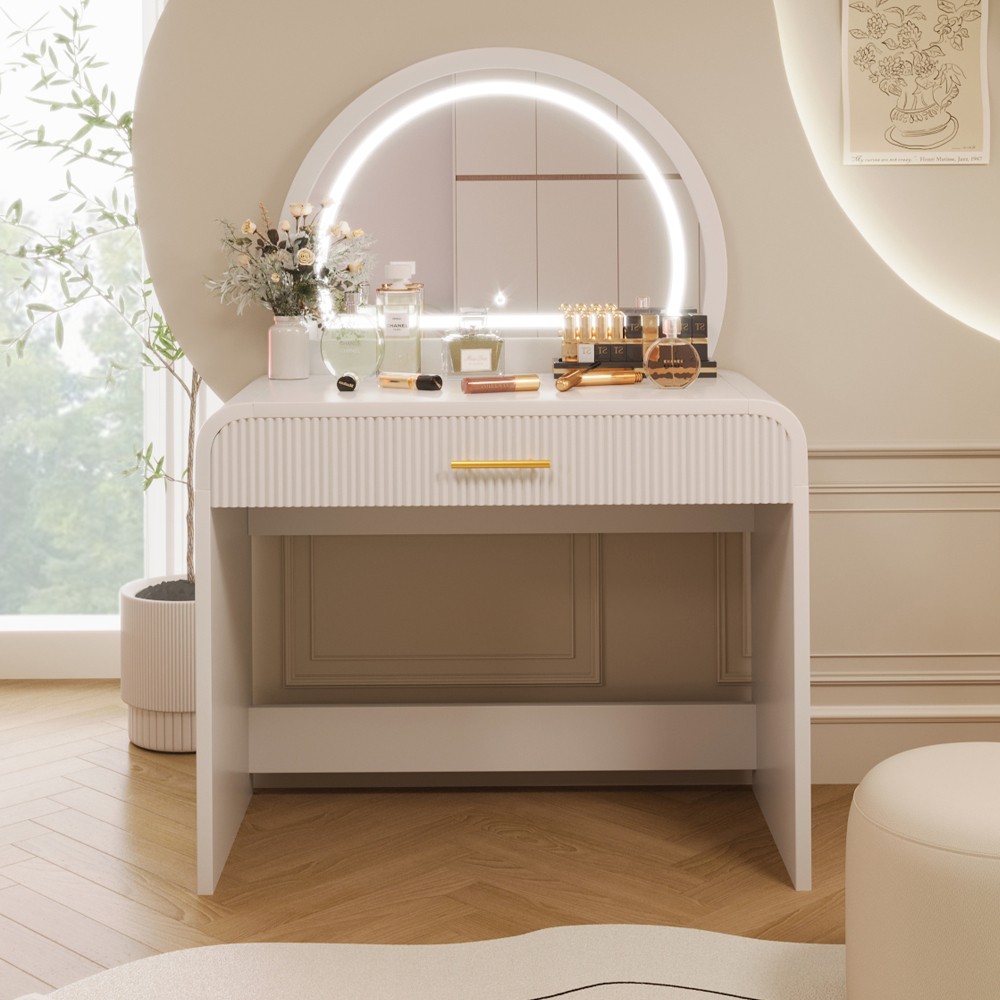 Makeup Vanity with Mirror Touchscreen-Controlled Lighted Mirror With Drawers gallery