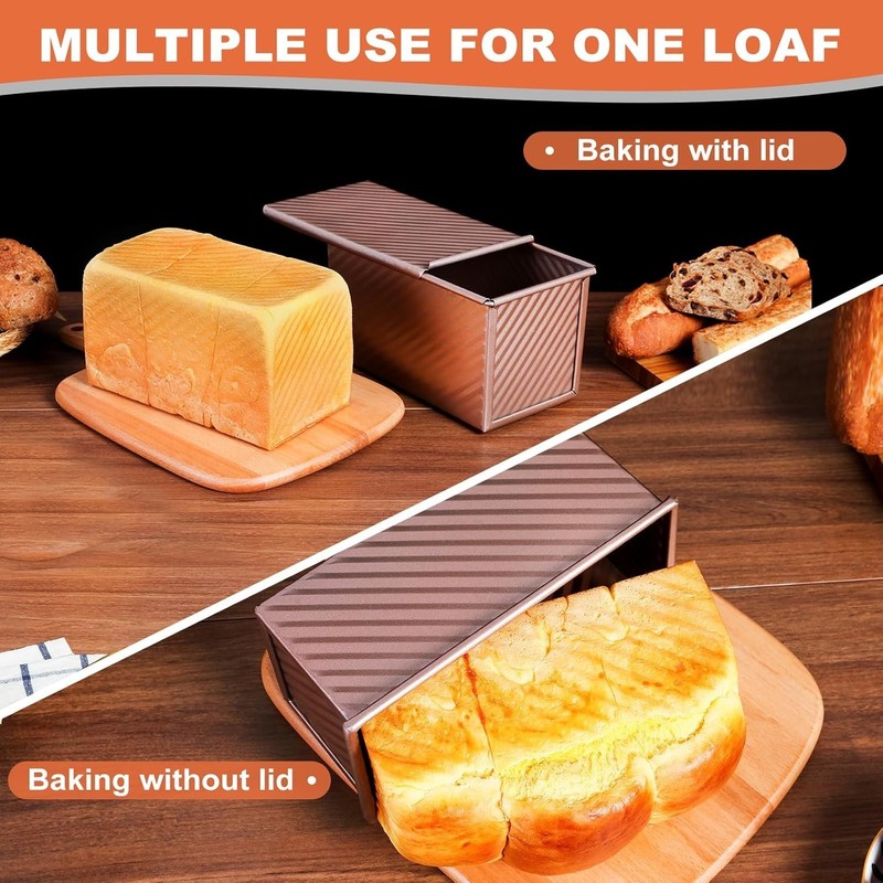 2 Pack Pullman Loaf Pan with Lid, 1 lb/0.5 lb Dough Capacity, Premium Non-Stick gallery