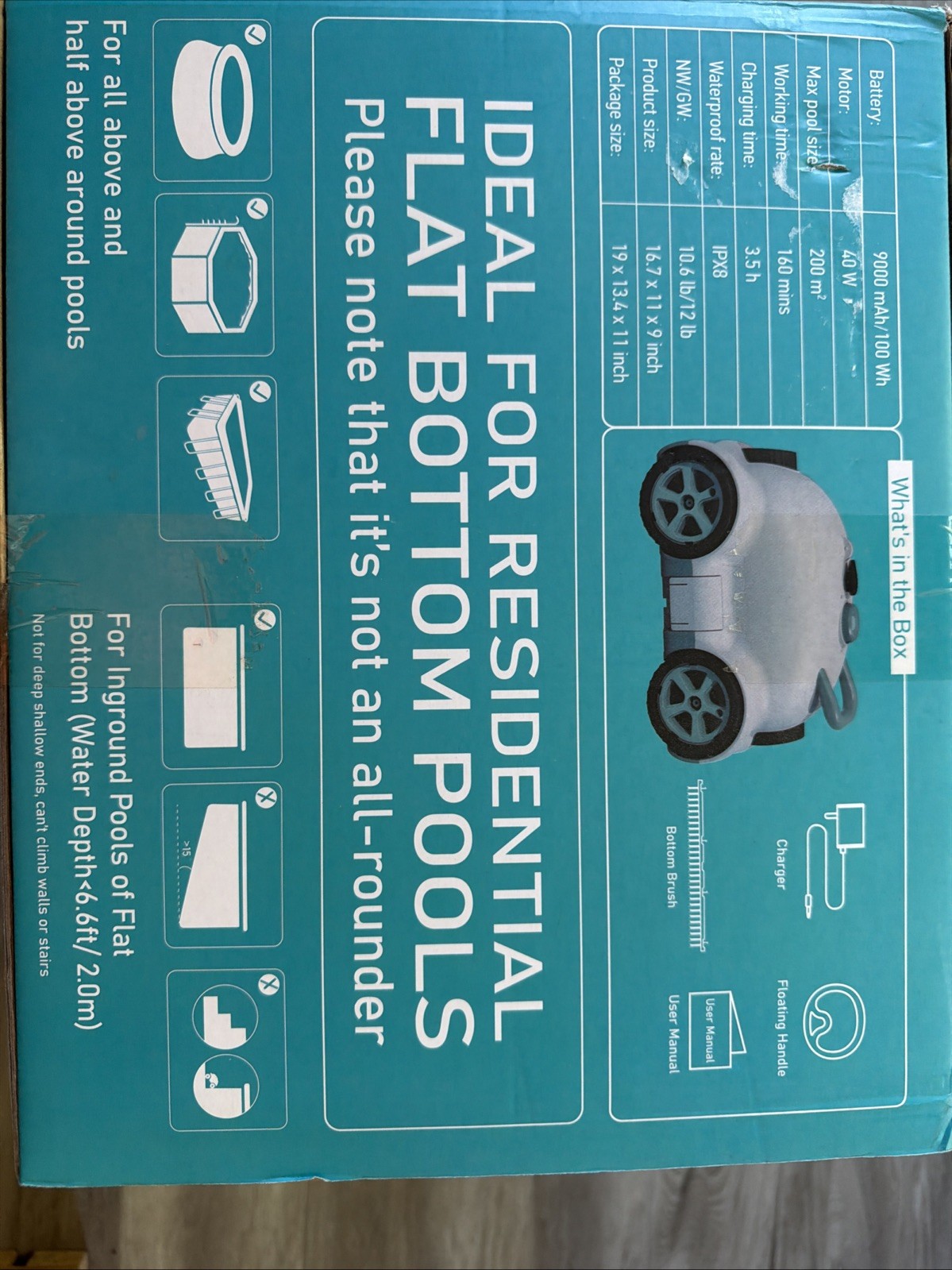 Hinice Cordless Robotic Pool Cleaner Automatic Vacuum 150 Min 2200 Sq.Ft. White gallery