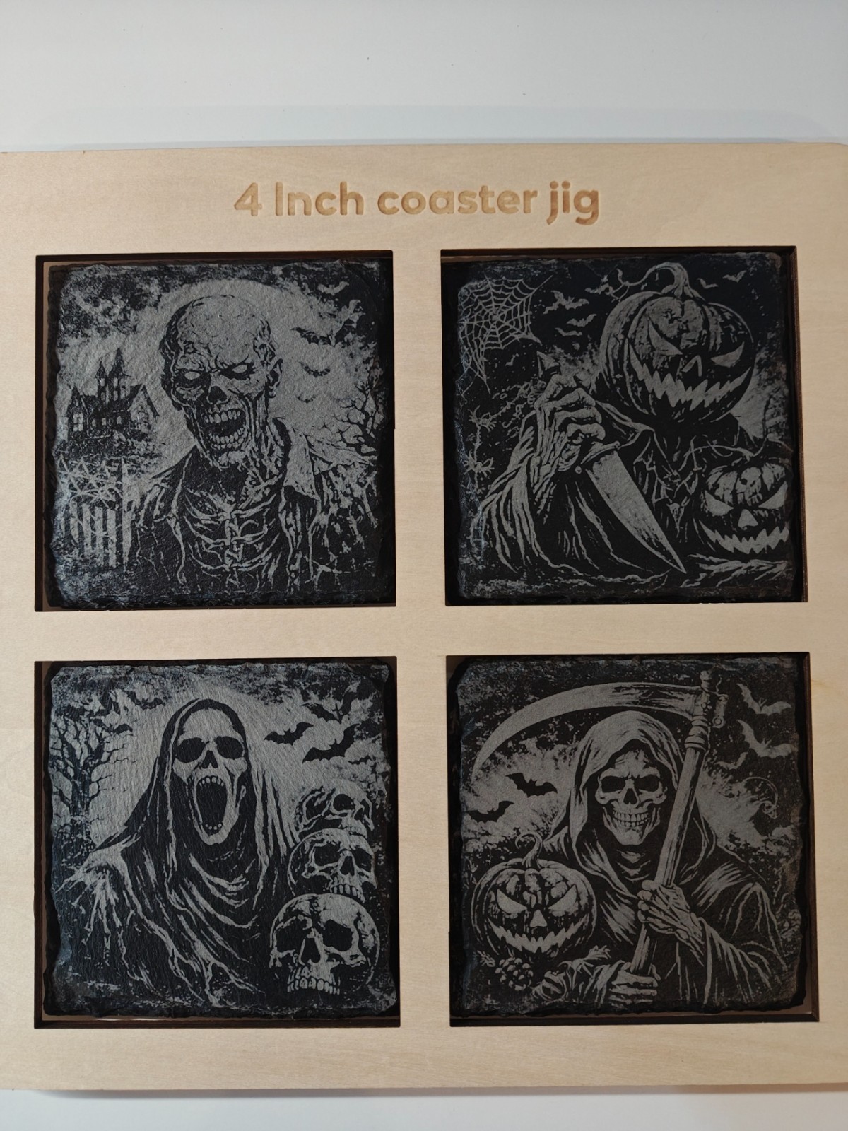 Horror-Themed Slate Coasters – Set of 4 | Laser Engraved Halloween Drink Coaster gallery