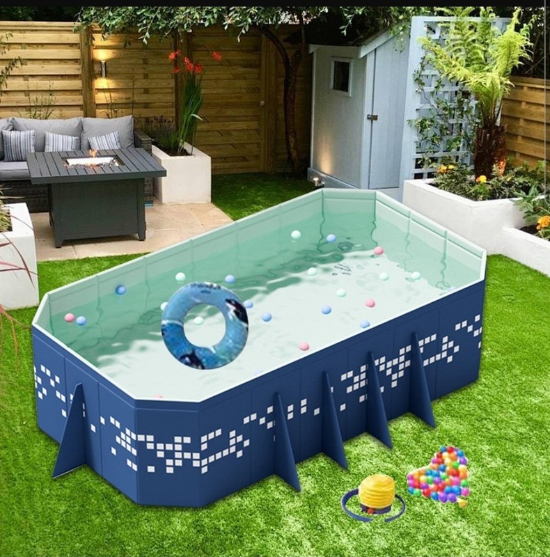 Non Inflatable Foldable Swimming Pool, Foldable Outdoor, Blue, 260x165x50cm gallery