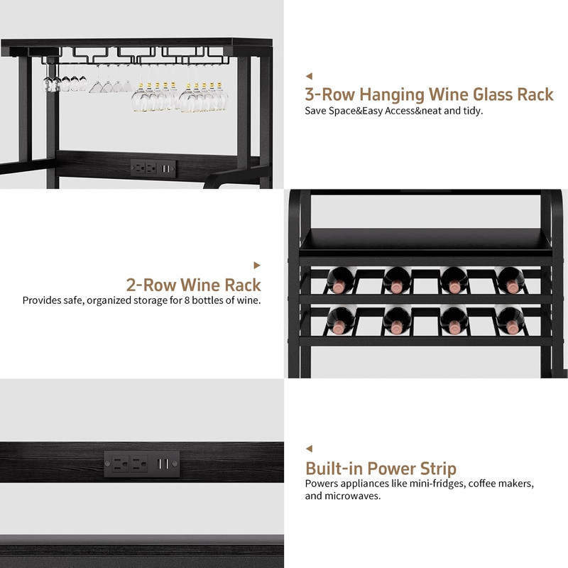 Compact Mini Fridge Stand with Power Outlet, Wine Rack & Storage Baskets gallery