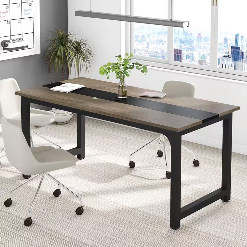 Moronia 71 In. Rectangular Gray and Black MDF Executive Desk, Large Computer Des gallery