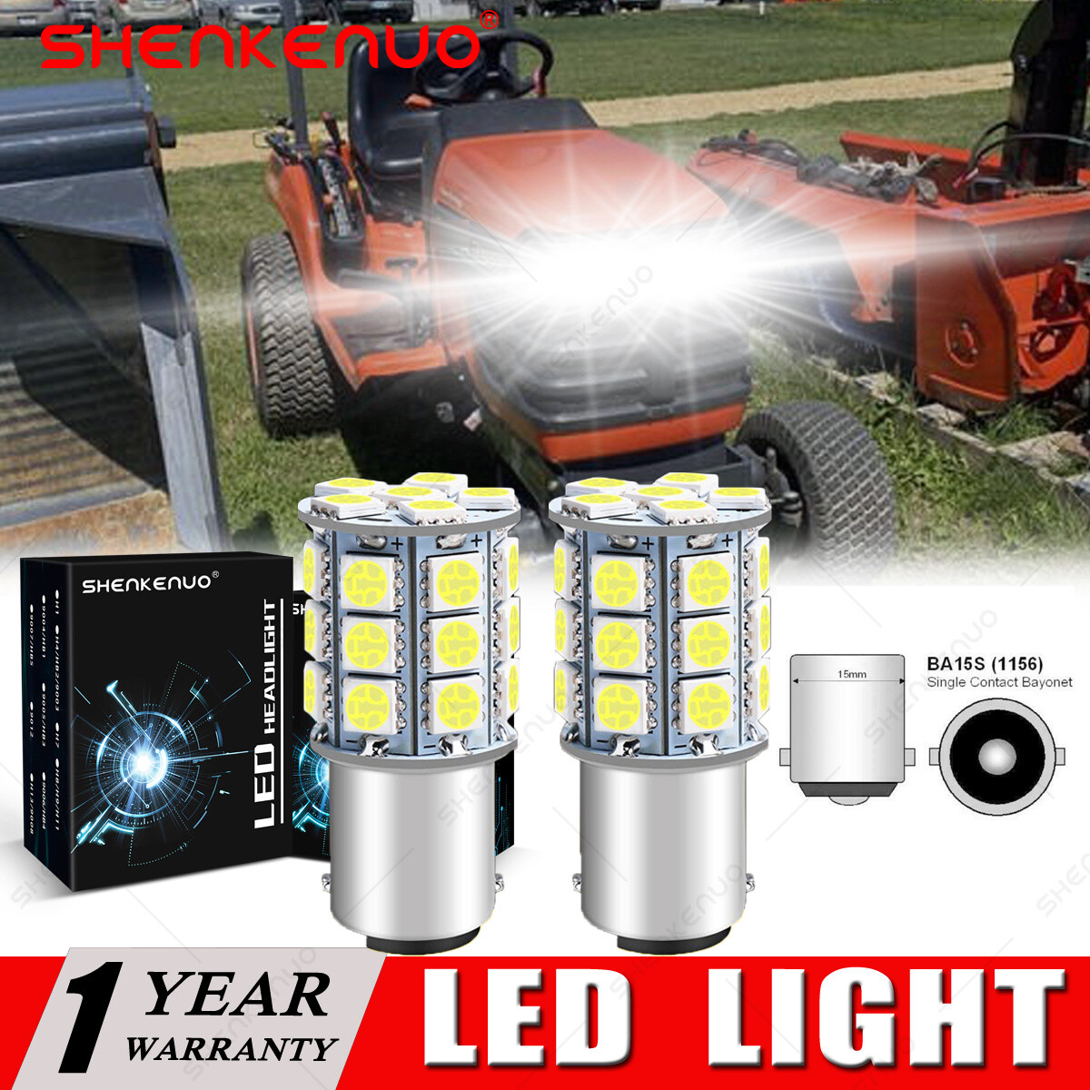 2 SUPER BRIGHT LED light bulbs for KUBOTA BX1500D BX23D mower bulbs headlight US gallery