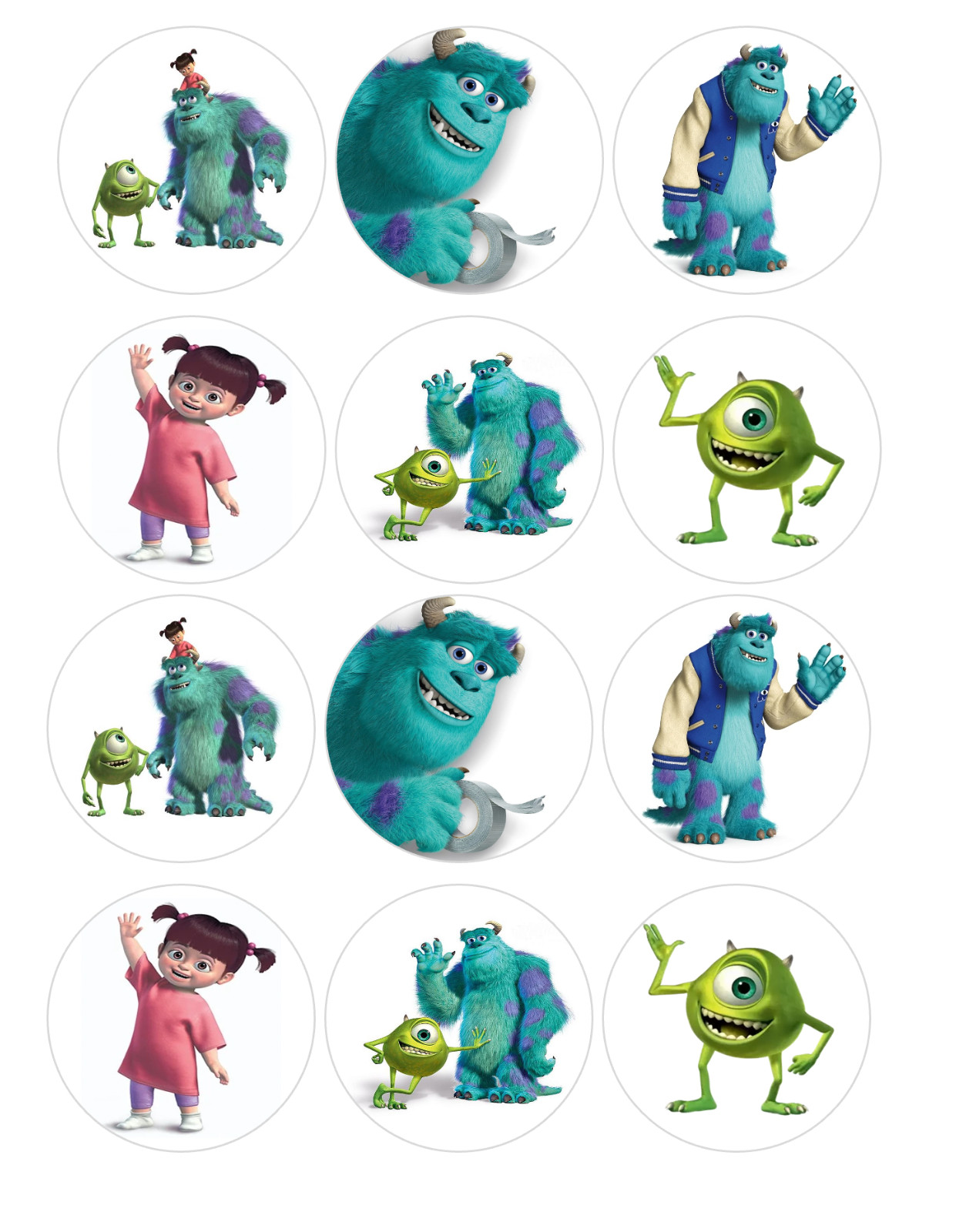 12 count Monsters Movie Edible Image rounds, Wafer paper, pre cut, choose size gallery