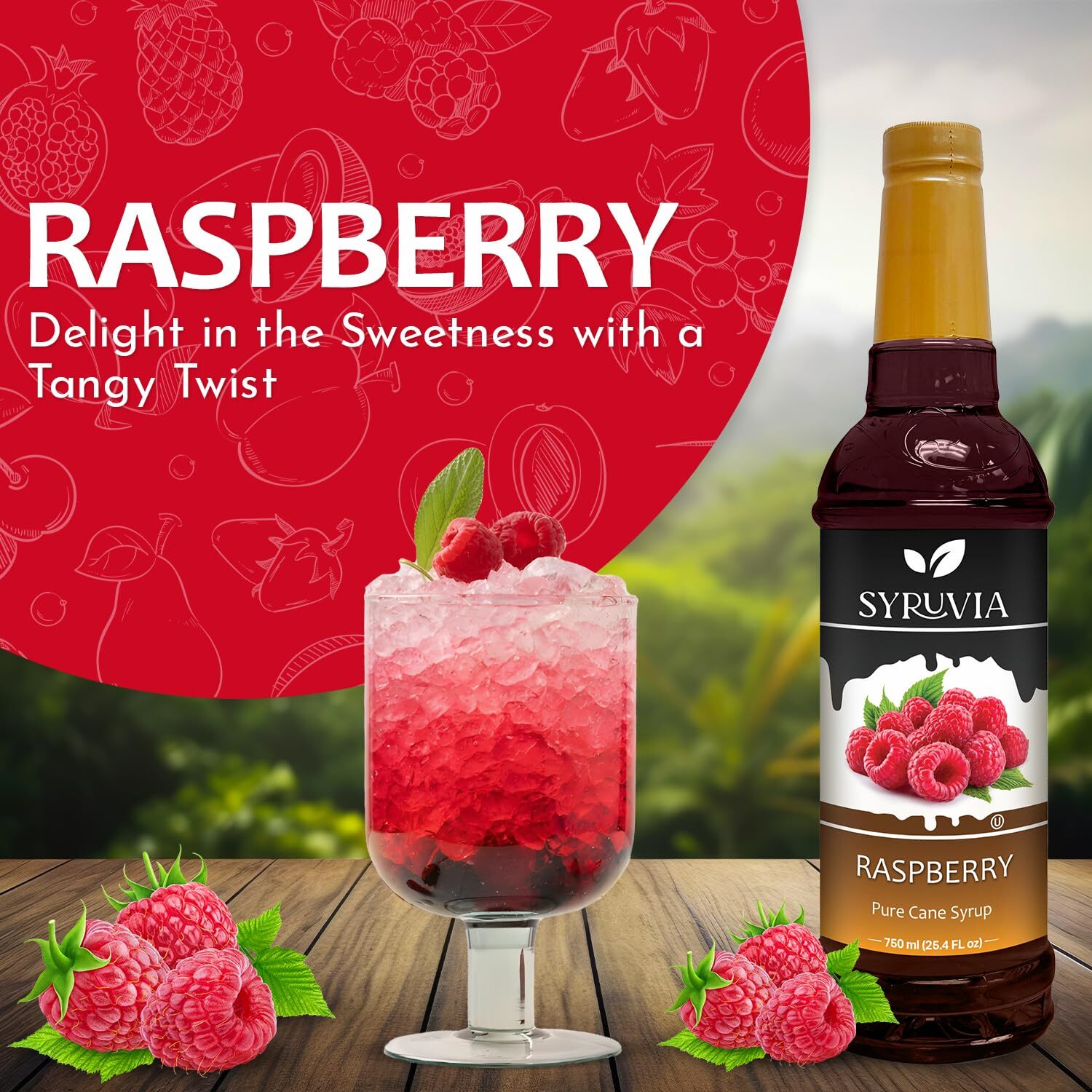 Syruvia Raspberry Syrup 25.4 fl oz, Premium Flavoring for Beverages & More gallery