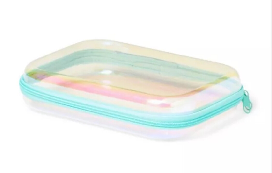 Target Hard Sided Clear Zipper Pencil Case Iridescent Teal or Pink HTF - NWT gallery