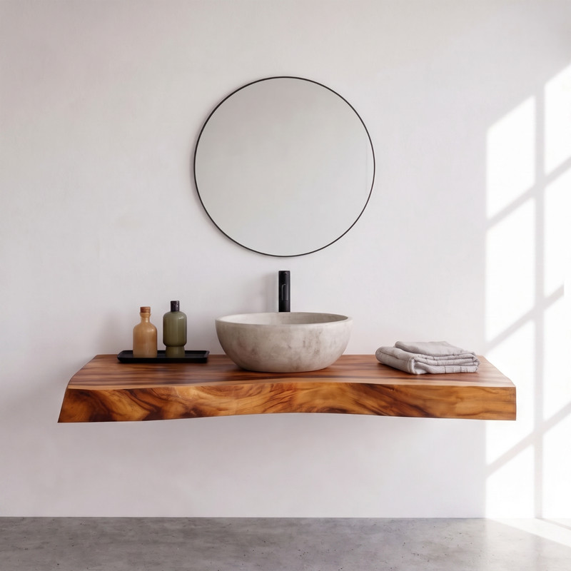 Bathroom Vanity Modern Rustic Solid Wood Live Edge Sink Counter Bathroom gallery