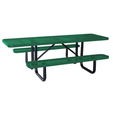 Rectangle Picnic Table, Green, Expanded Metal, 6 Seats, 96 In L, 29 5/8 In H gallery