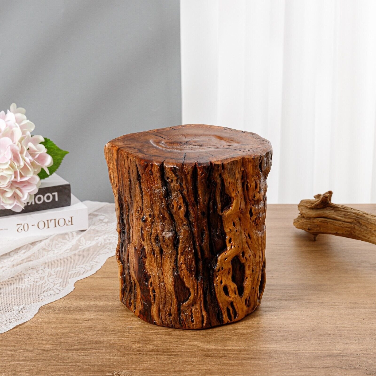 Natural Tree Trunk Stump Stool w/ Live Edge Solid Wood Plant Stand Accent Table gallery