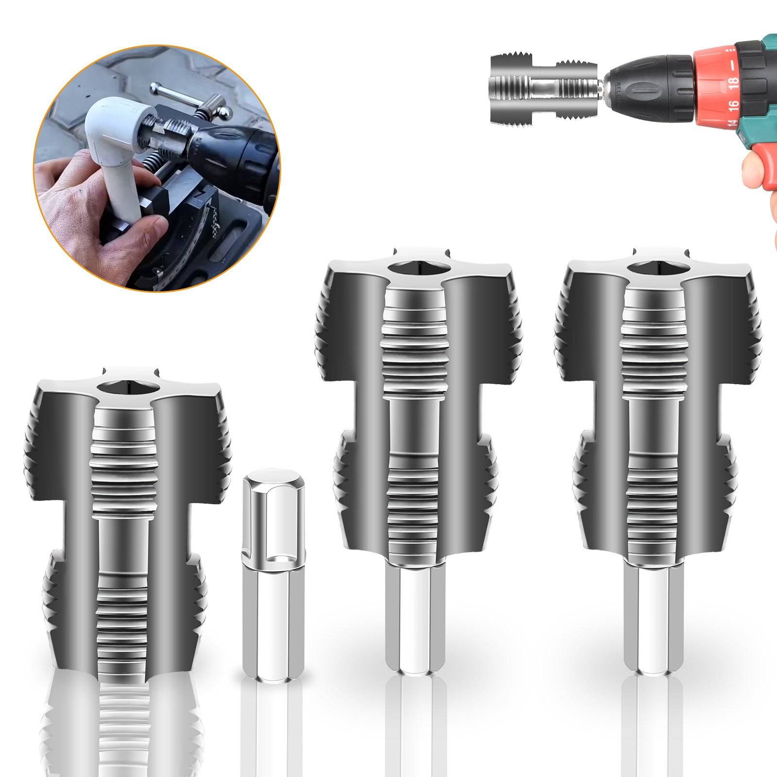 3pcs Integrated Internal & External Pipe Threading Tool PVC Pipe Threader Kit gallery
