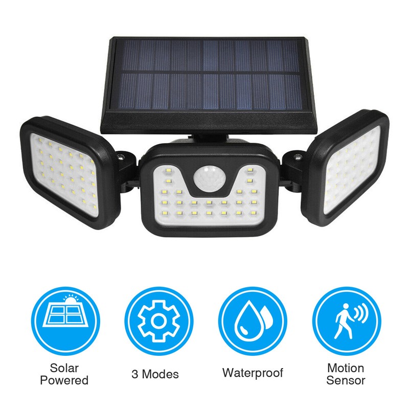 Solar Lamp Security Lights Motion Sensor 3 Head 6000LM Adjustable Flood Lights gallery