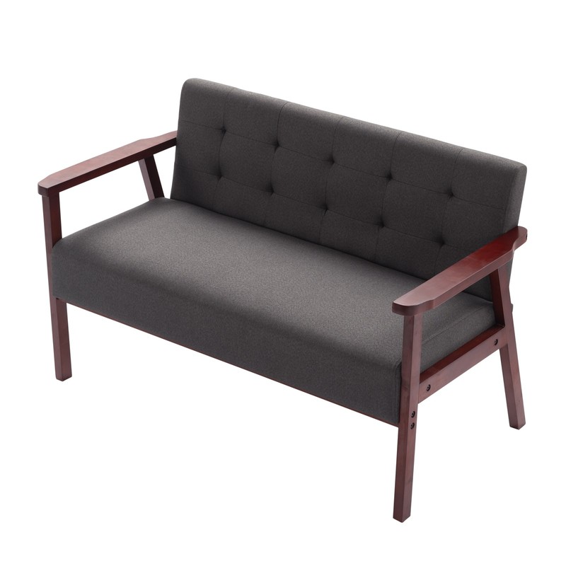 49" Solid Cedarwood Loveseat Tufted Back High-Density Foam Seat Dark Gray gallery