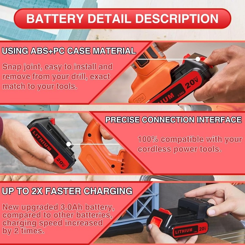 Repalecment For Black Decker 20 Volt MAX Lithium Battery LBXR20 LB20 LBX20 gallery