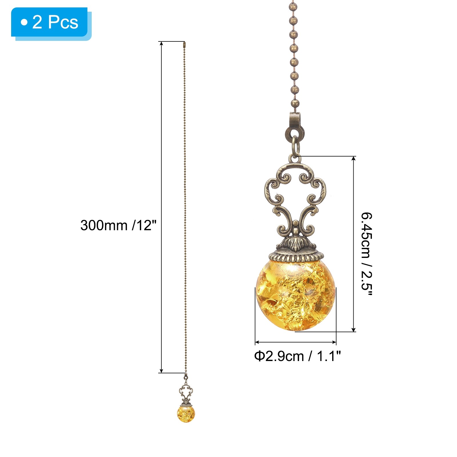 2Pcs Ceiling Fan Pull Chain 12" Ball Pendant Chain Extender Yellow gallery