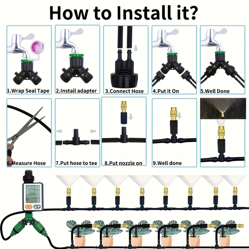 Outdoor Misting Cooling System Kit - Adjustable Brass Nozzles for Garden & Patio gallery