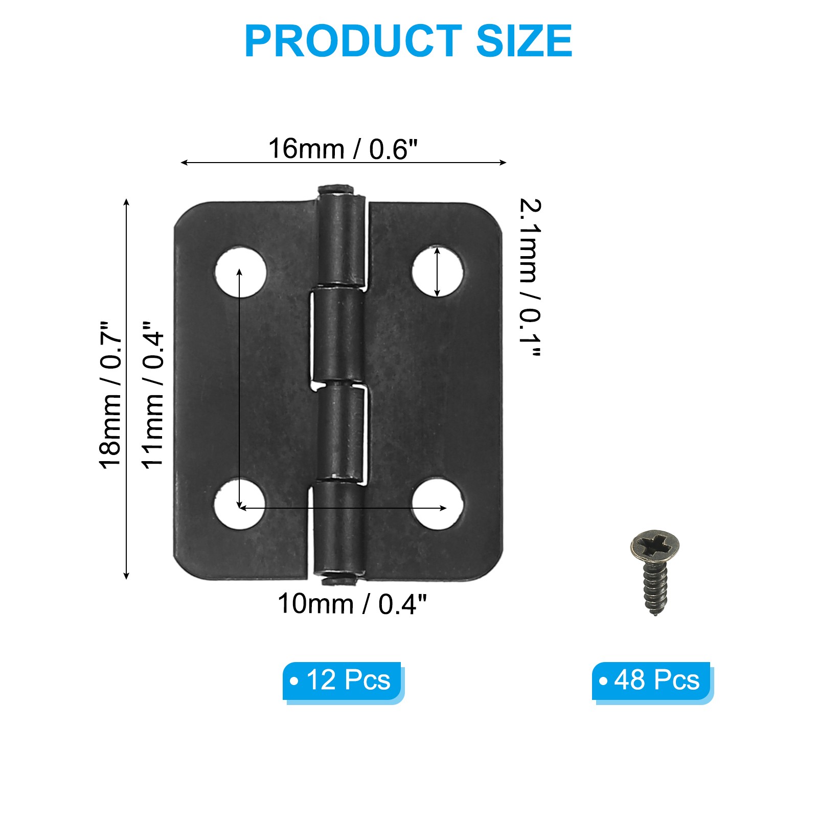 12 x Small Butt Hinges 3/4 Inch Mini Jewelry Box Hinge with Screw Black gallery