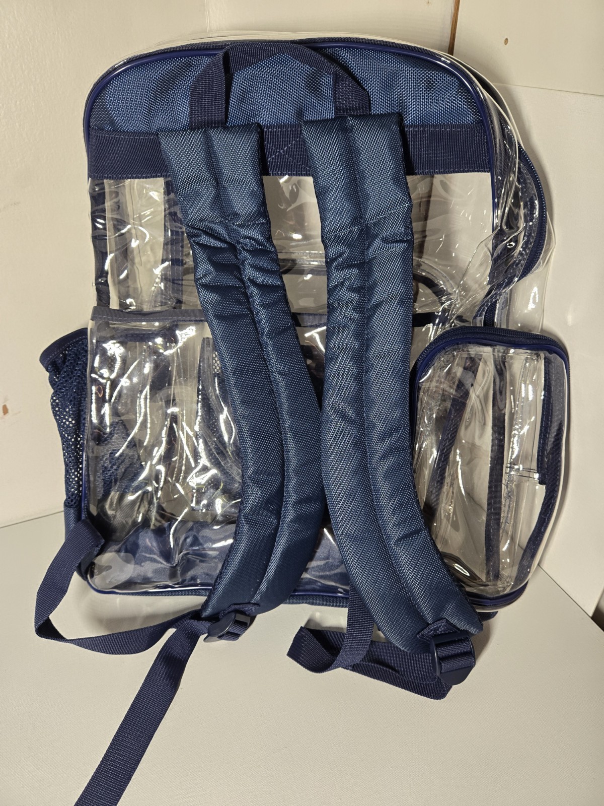 Wlack And Bhite Clear Stadium Backpack With Blue Trim 3