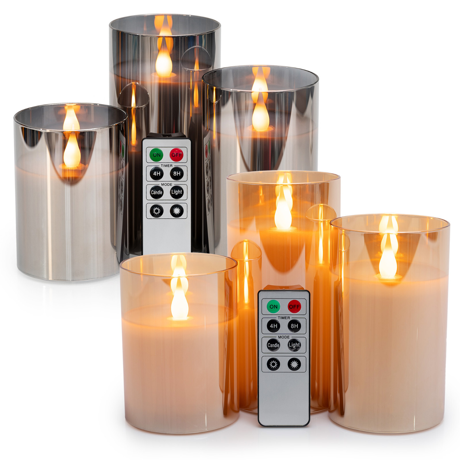 3- Pack Metallic Mirrored Glass Flicker LED Flameless Candle 4" 5" 6" w/ Remote gallery
