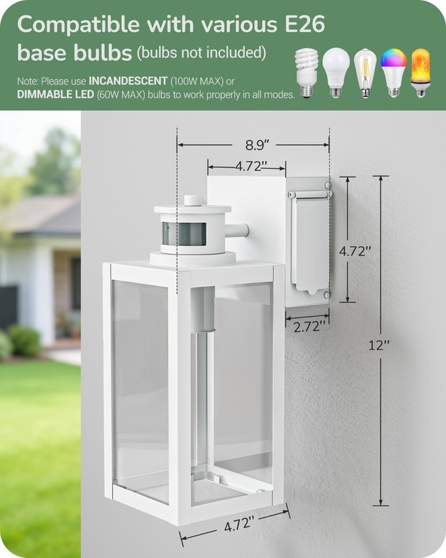 Motion Sensor Outdoor Wall Lights, 2 GFCI Outlets & 3 Modes, 12" H Waterproof gallery