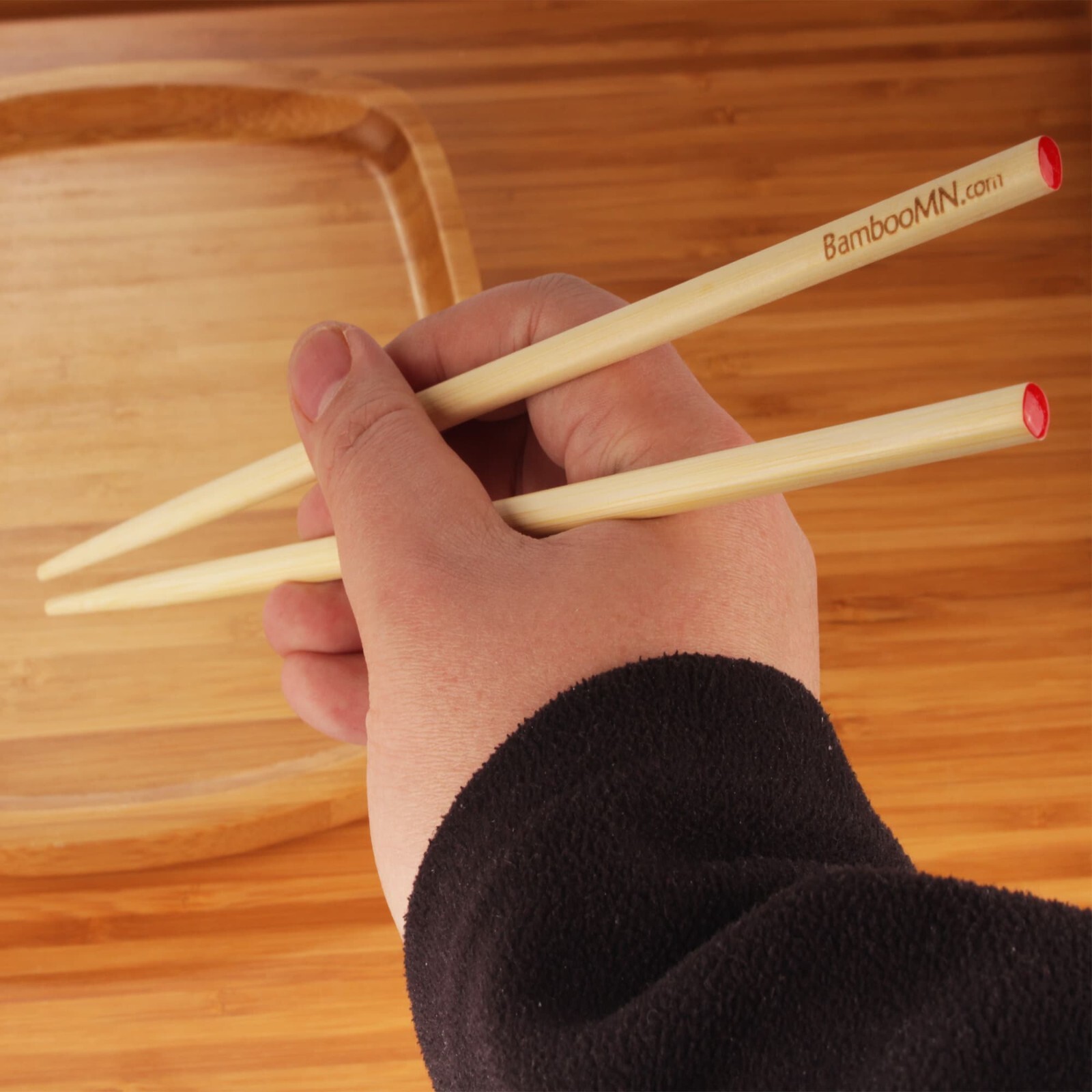BambooMN Premium Reusable Japanese Bamboo Chopsticks, Red Dot End 10 inch gallery