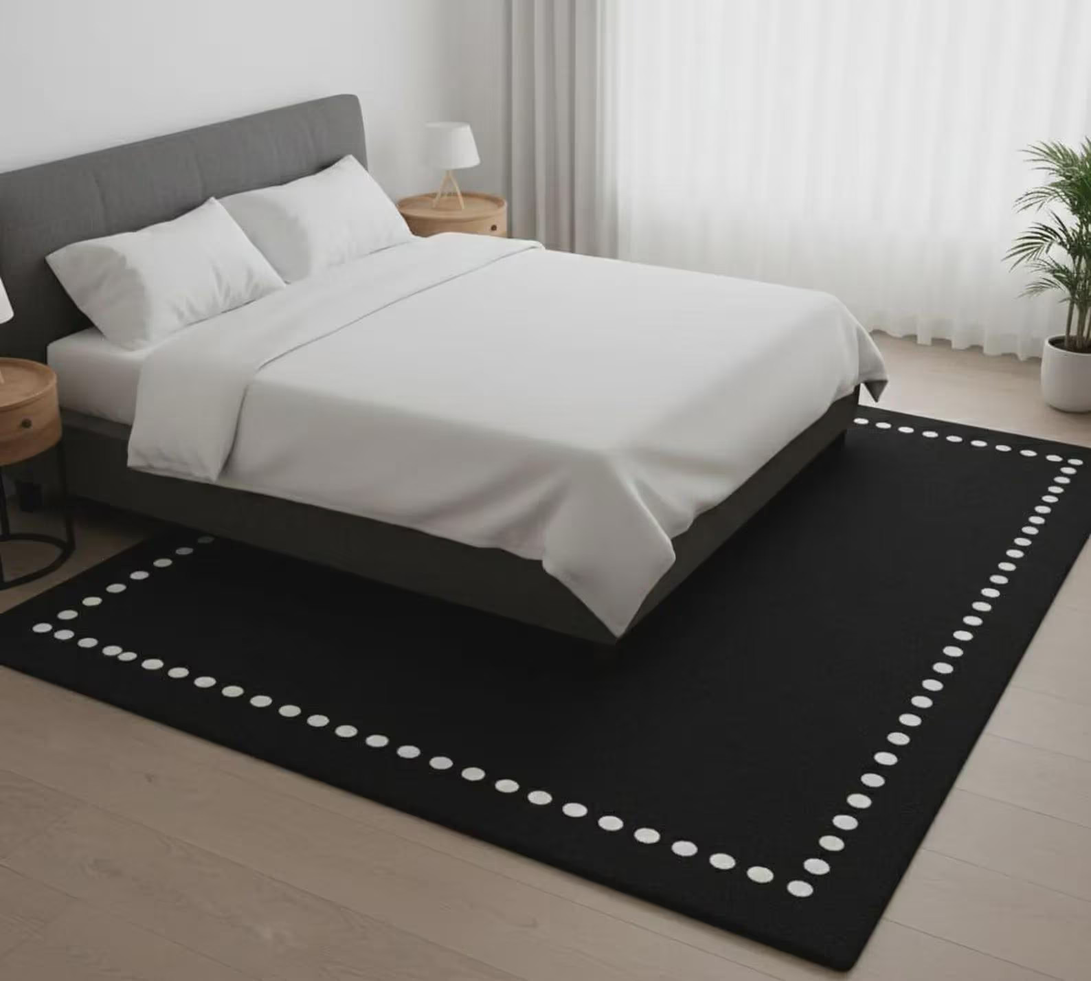 Hand Tufted Black White Dotted Rug, Modern Polka Dot Wool Area Rug, 100% NZ Wool gallery
