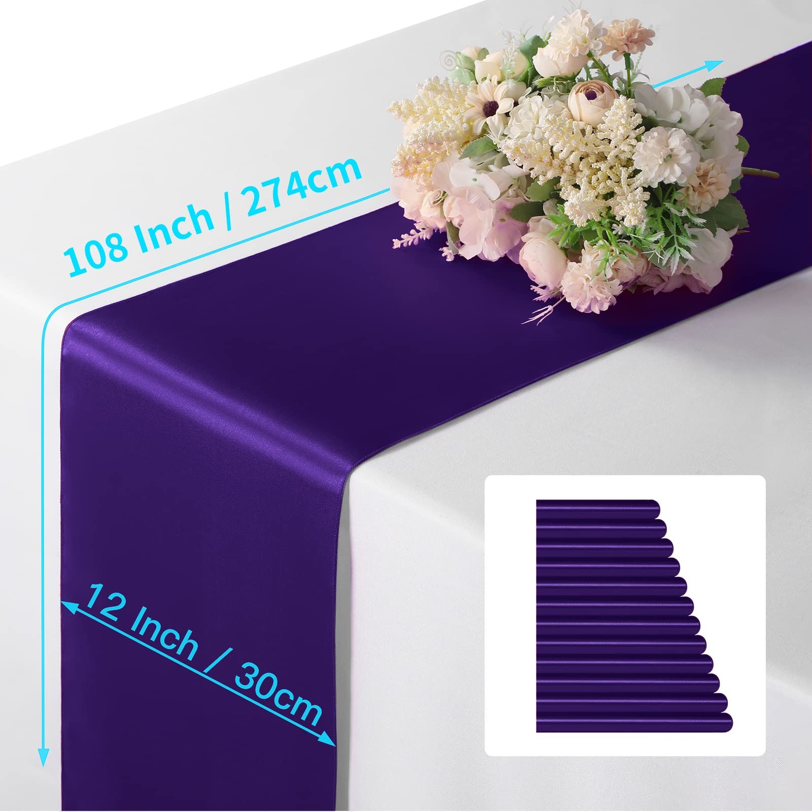 Dark Purple Table Runner, 12Pcs 12x108 Inch, Smooth Satin, Party Decor gallery