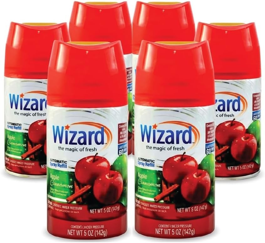 6 WIZARD AUTOMATIC SPRAY REFILLS 5 oz APPLE CINNAMON