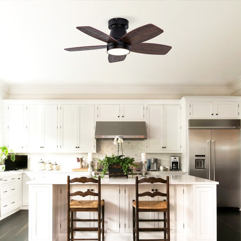 32 Inch Flush Mount Low Profile Ceiling Fan with Light Remote Control gallery