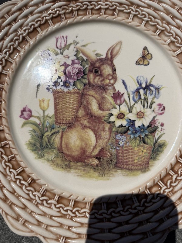 Cracker Barrel Easter Treasures Dinner Plate Bunny Rabbit 11.25” Please READ gallery