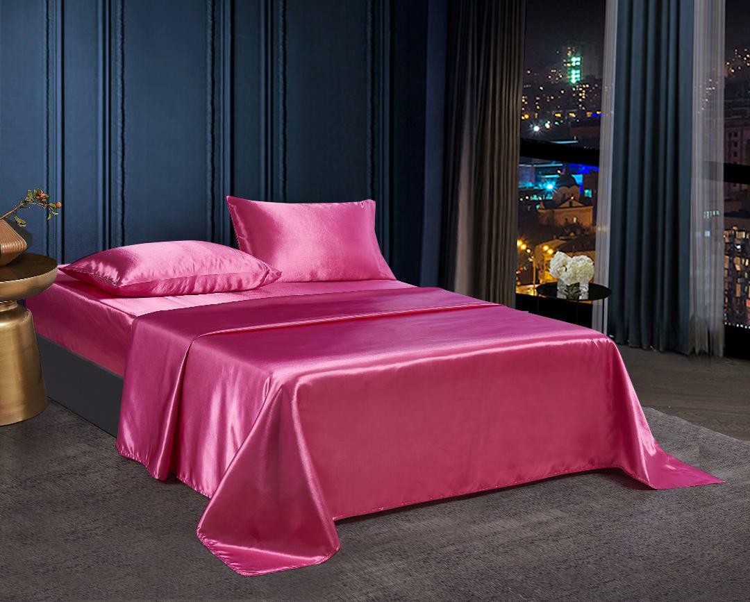 4 PC Satin Silky Soft Bed Sheet Set Queen/King Size Fitted Pillow Cases 5 Colors gallery