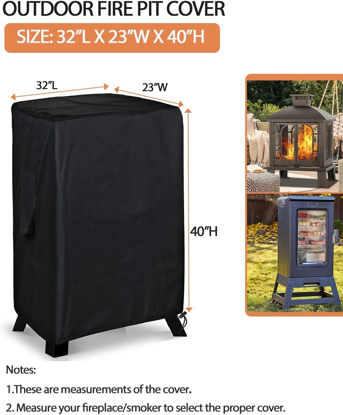 Fire Pit Cover 600D Waterproof for Panovue Chiminea Outdoor Fireplace 32"x23"x40 gallery