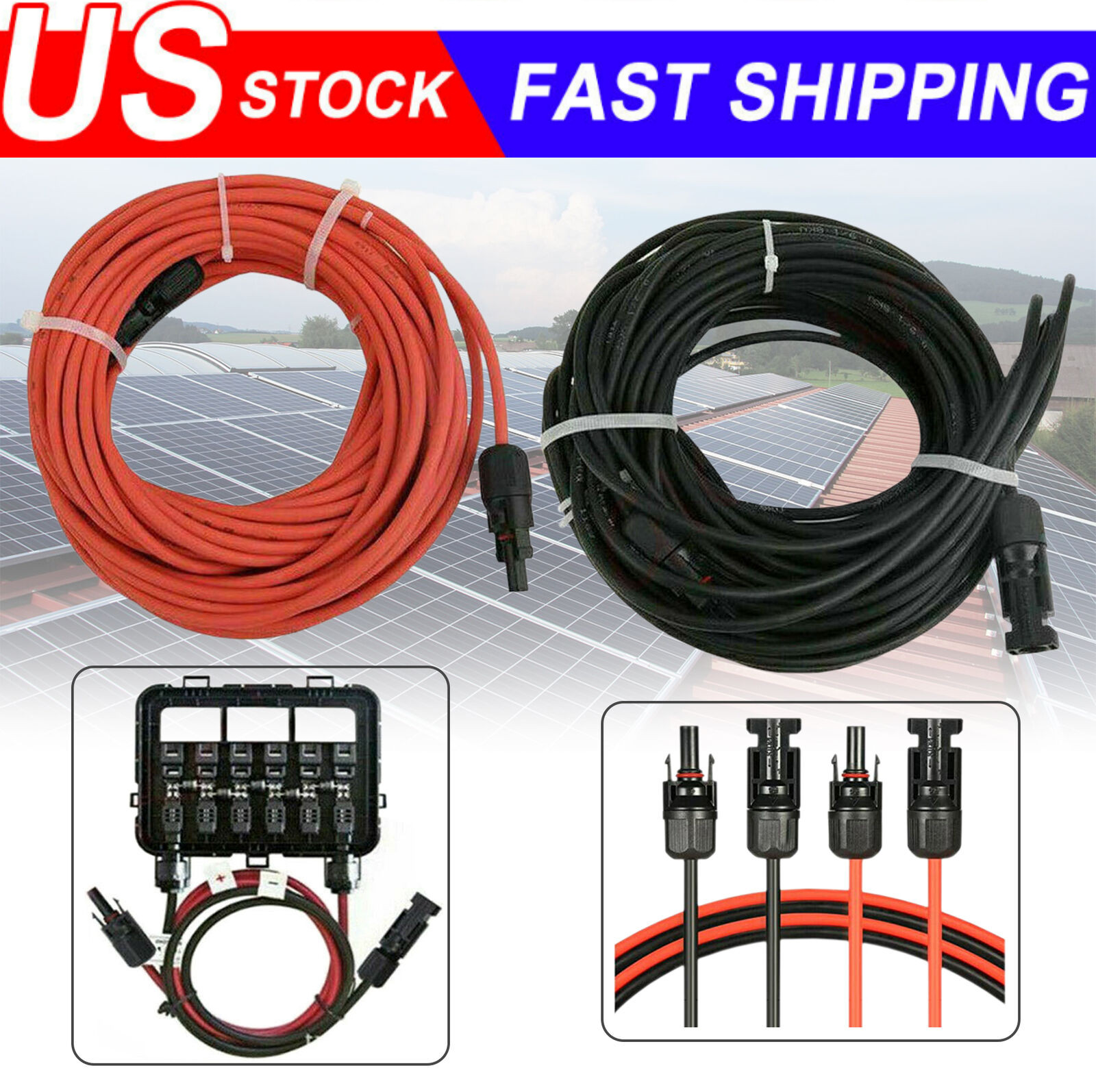 Black+Red 10 AWG Solar Panel Extension Cable Silicone Flexible Wire Connectors gallery