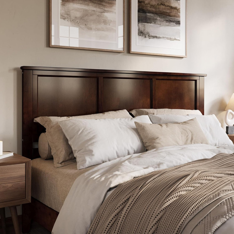 Madision Walnut Solid Wood King Headboard - Elegant Panel Design gallery