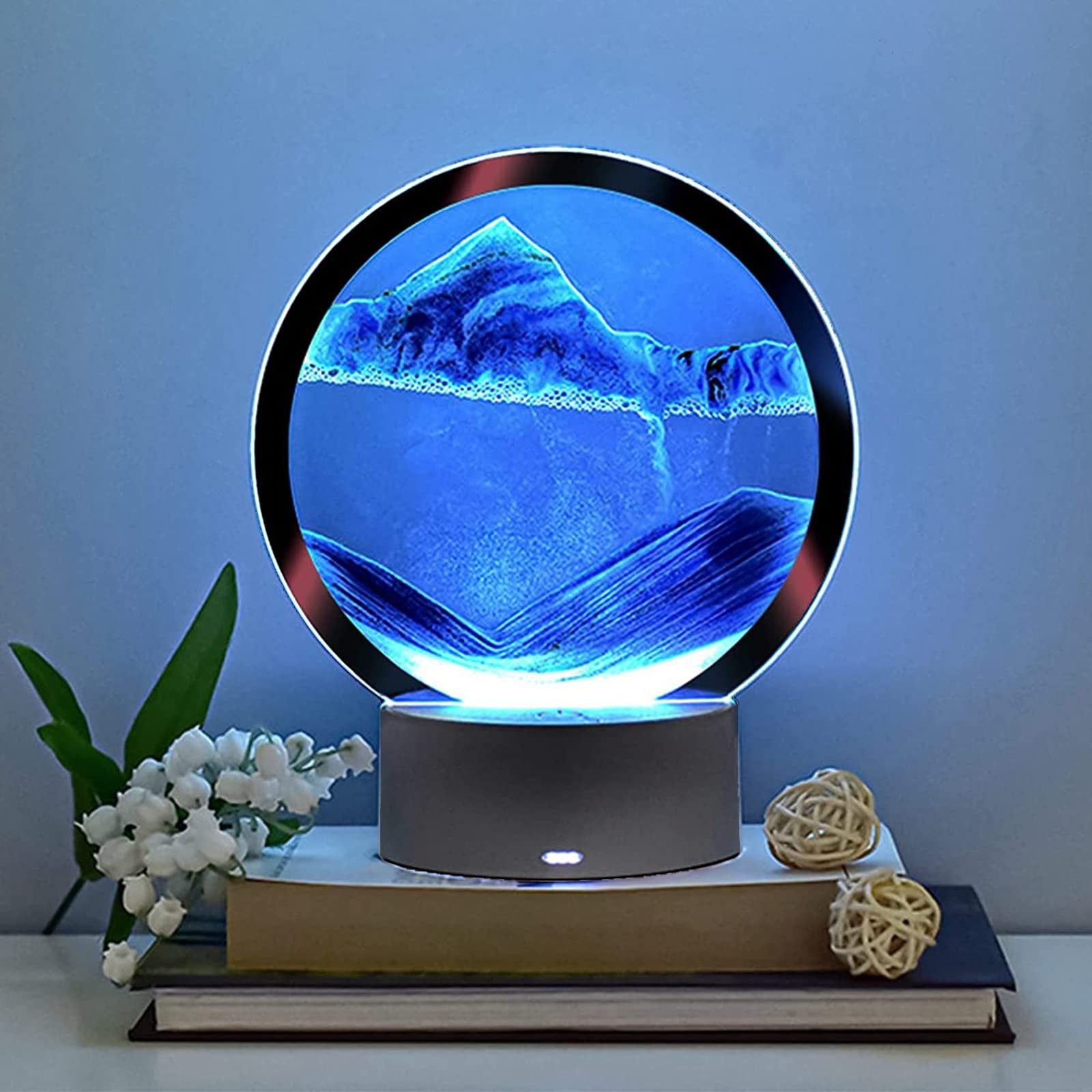 rysnwsu Moving Sand Art Picture Round Glass 3D Deep Sea Sandscape in Motion D... gallery