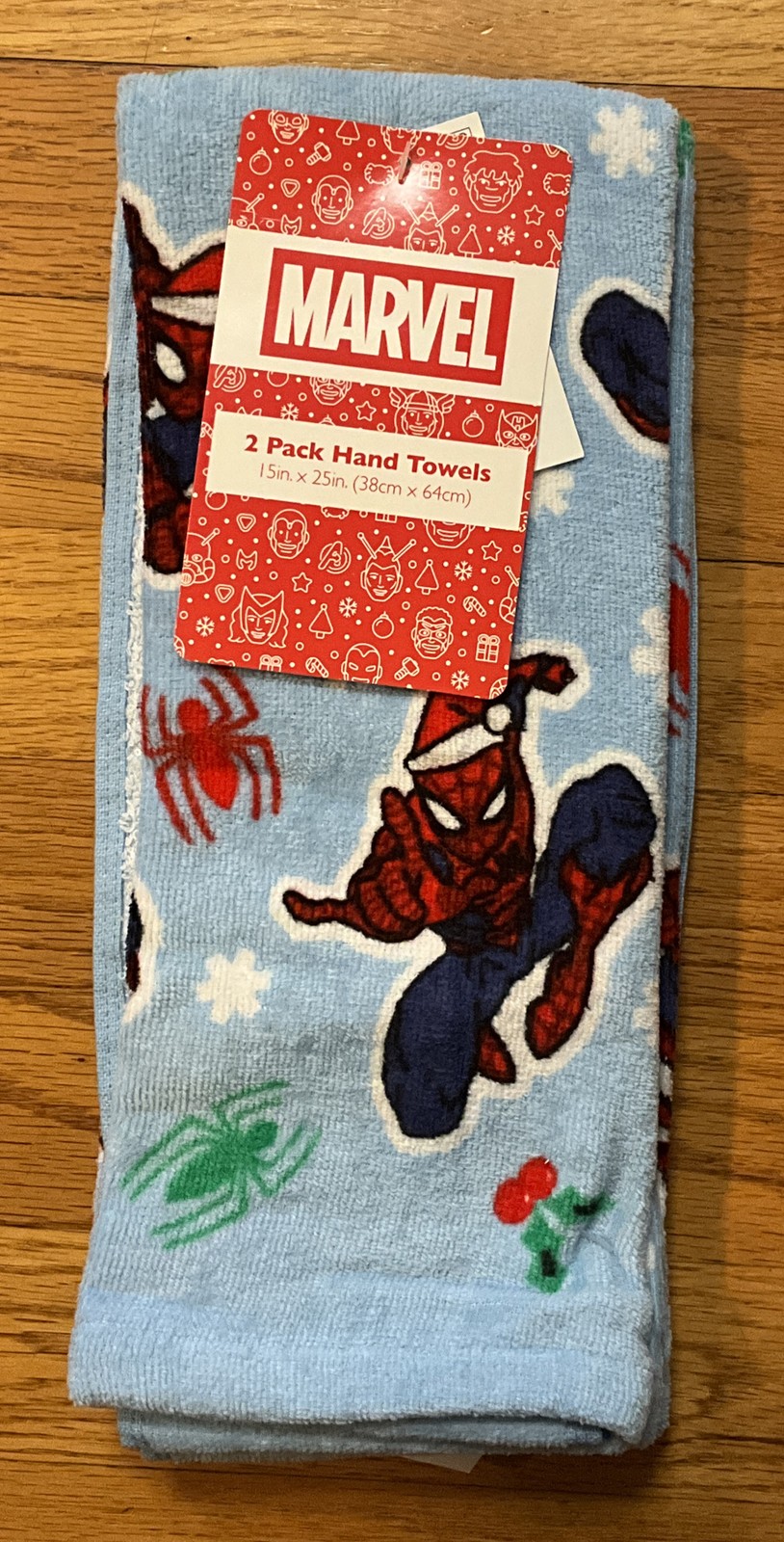 Marvel Spider-Man Christmas Holiday Cotton Hand Towels 2 Pack 15in X 25in New! gallery