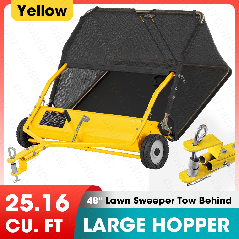48" Lawn Sweeper Tow Behind Pull Behind Grass Sweeper w/25.16 cu.ft Large Hopper
