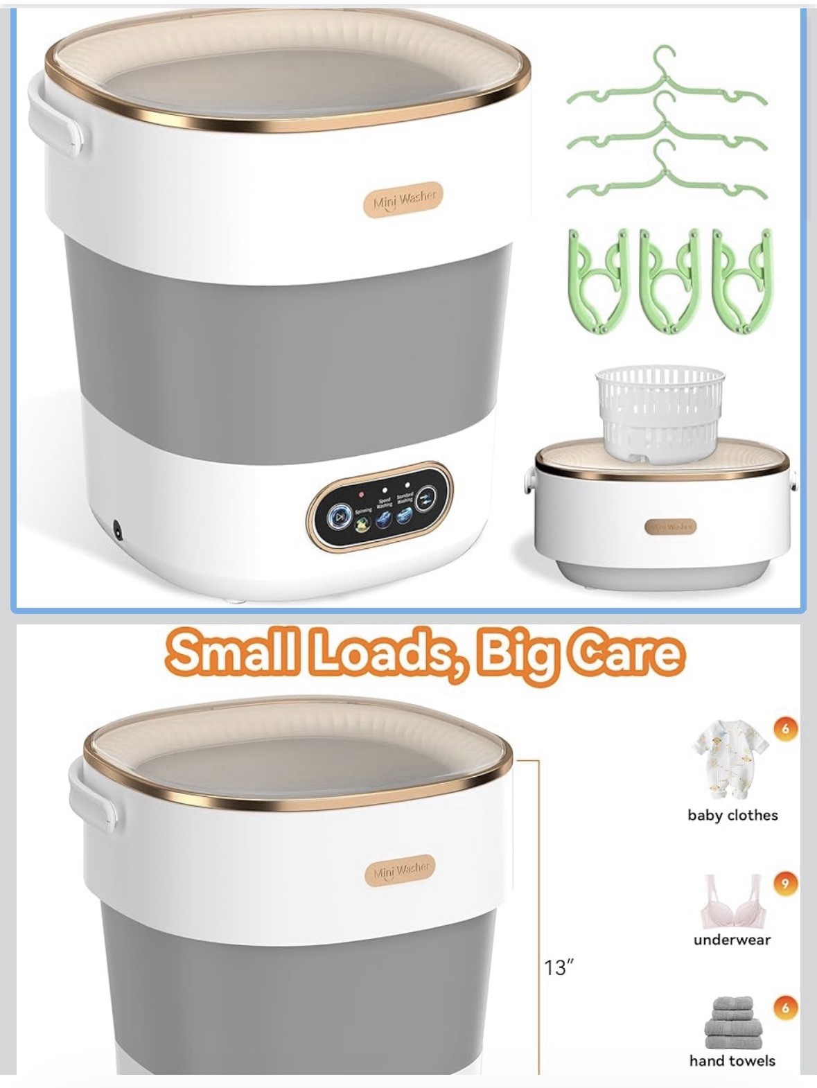 Portable Washing Machine, Folding 20L Mini Washer and Spin-Dryer, 3 Cleaning ... gallery