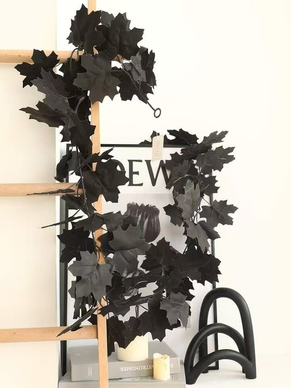 Halloween Artificial Maple Leaf Lifelike For Decorating Home/wall Black gallery