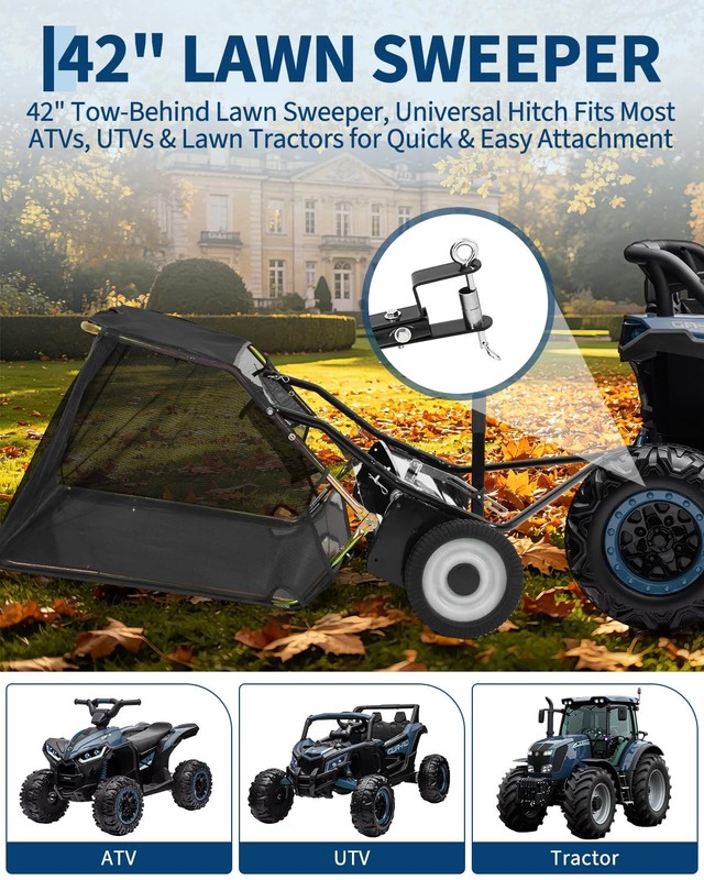 42'' Tow Behind Lawn Sweeper Pull Behind Lawn Sweeper w/ 14 Cu.Ft Leaf Collector gallery
