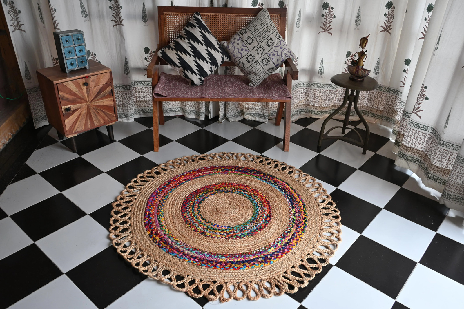 Rugmoda Jute Natural Multi Braided Round Rug 3x3 ft Living Room Area Rug gallery