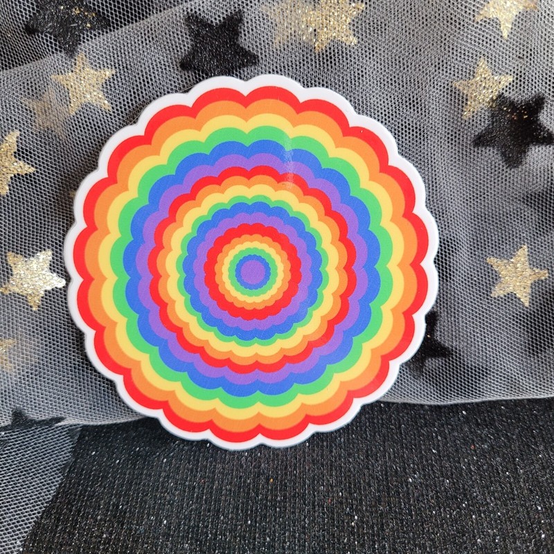 RNBW009 - Circle Rounded Rainbow Flower Shaped Pride Sticker | LGBTQ | Inclusion gallery