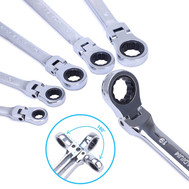 6PCS Flex-Head Double Box End Ratcheting Wrenches Extra Long Metric Universal US gallery