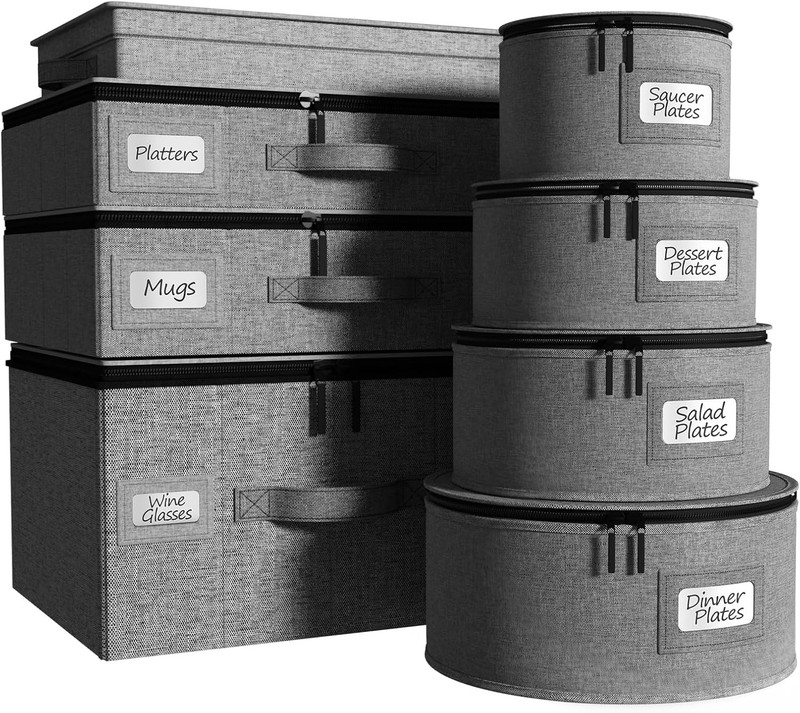 Stackable Hard Shell Storage Set with 8 Dish & Plate Protectors Included gallery